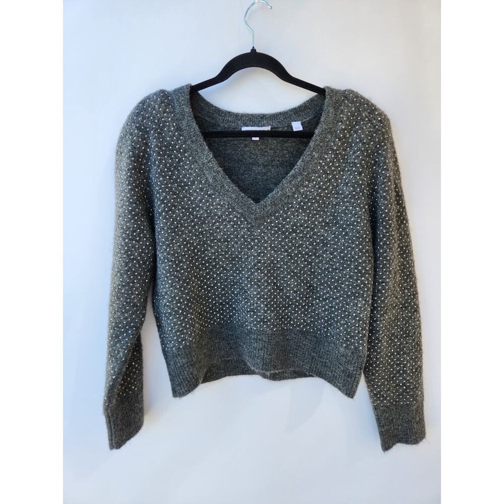 Veronica Beard Pablah Studded Alpaca-Blend Sweater Large Grey